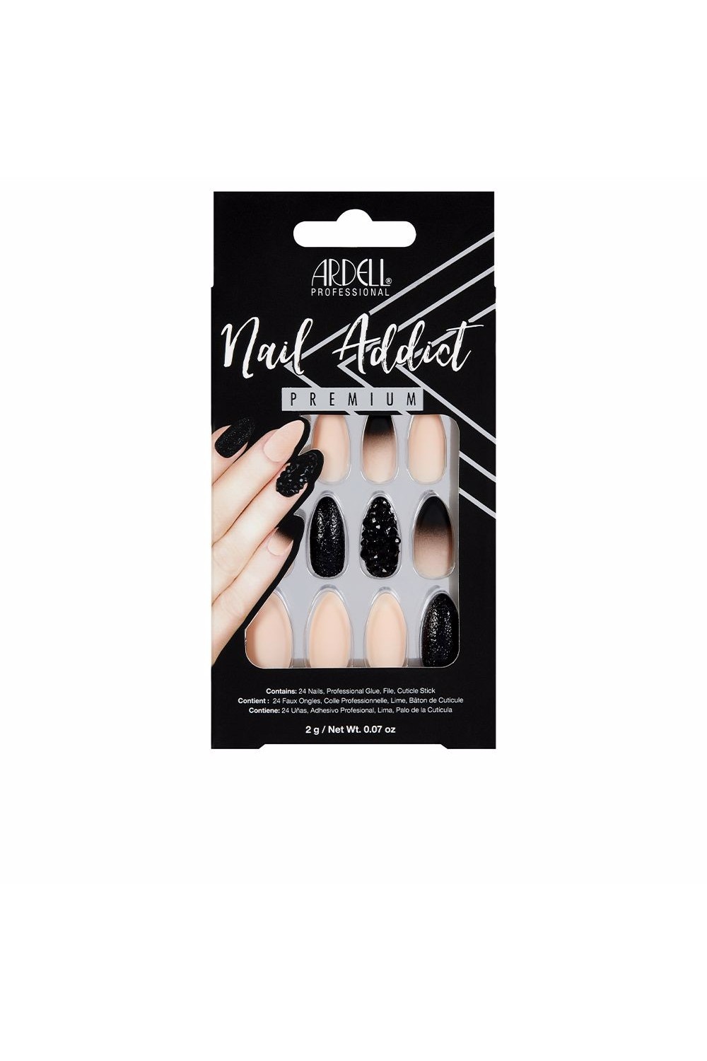 Ardell Nail Addict Black Stud y Pink Ombre False Nails