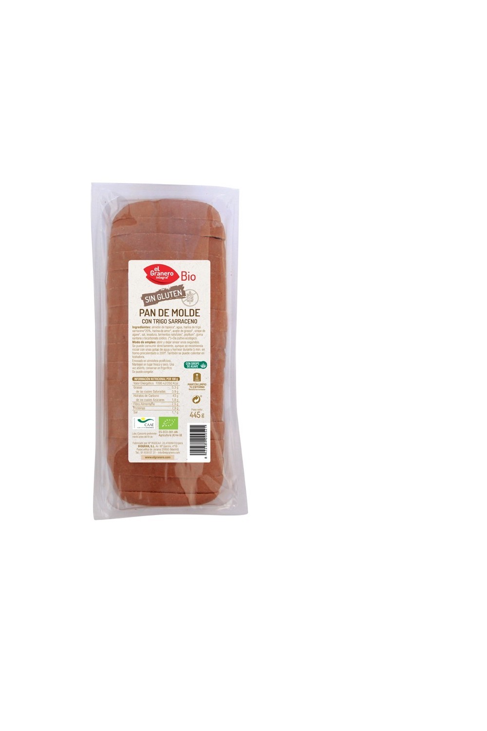 Granero Pan De Molde Con Trigo Sarraceno S-Gluten Bio 445g