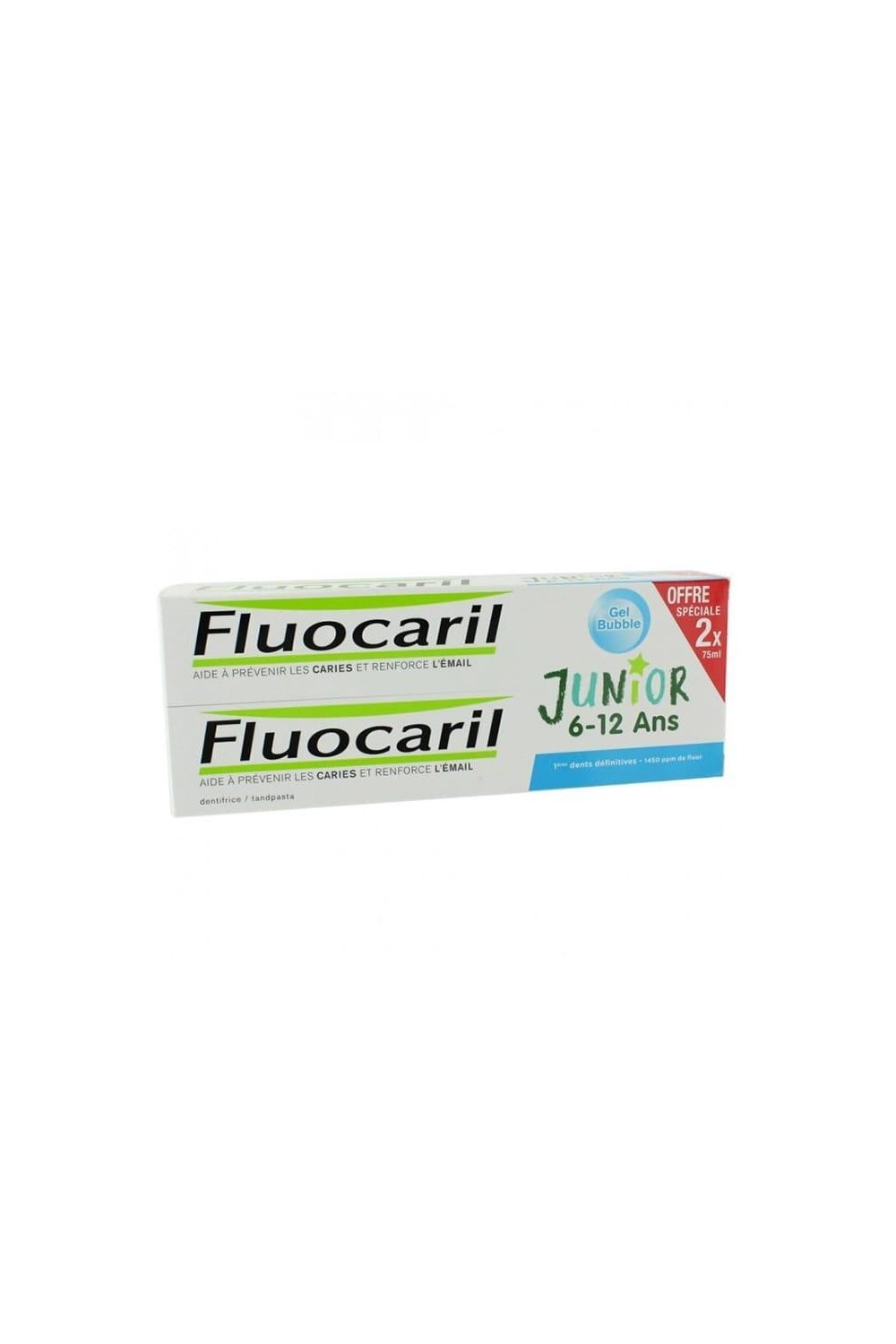Fluocaril® Junior 6-12 Years Pack Bubble Flavour Toothpaste 2x 75ml