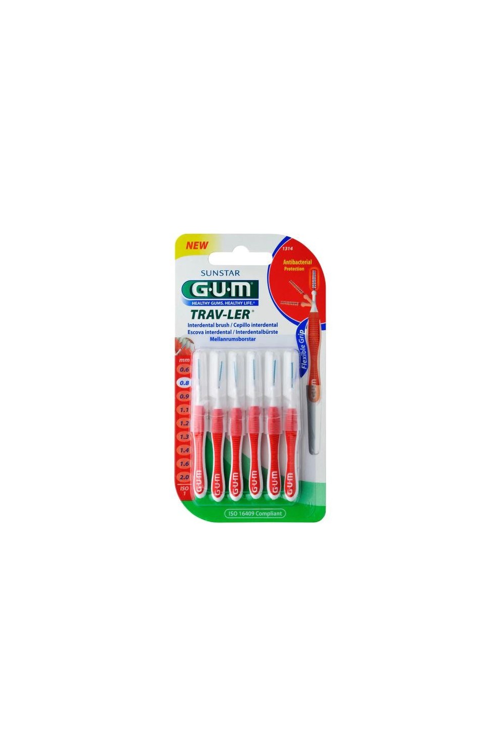 Sunstar Gum Trav-Ler Interdental Brush Iso1 1314 0,8mm 6 Units