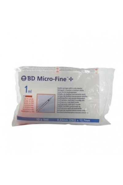 B.d Ultra Fine Jeringa Para Insulina U 100 1ml 30g X 13 Mm 10 Unidades Becton Dickinson