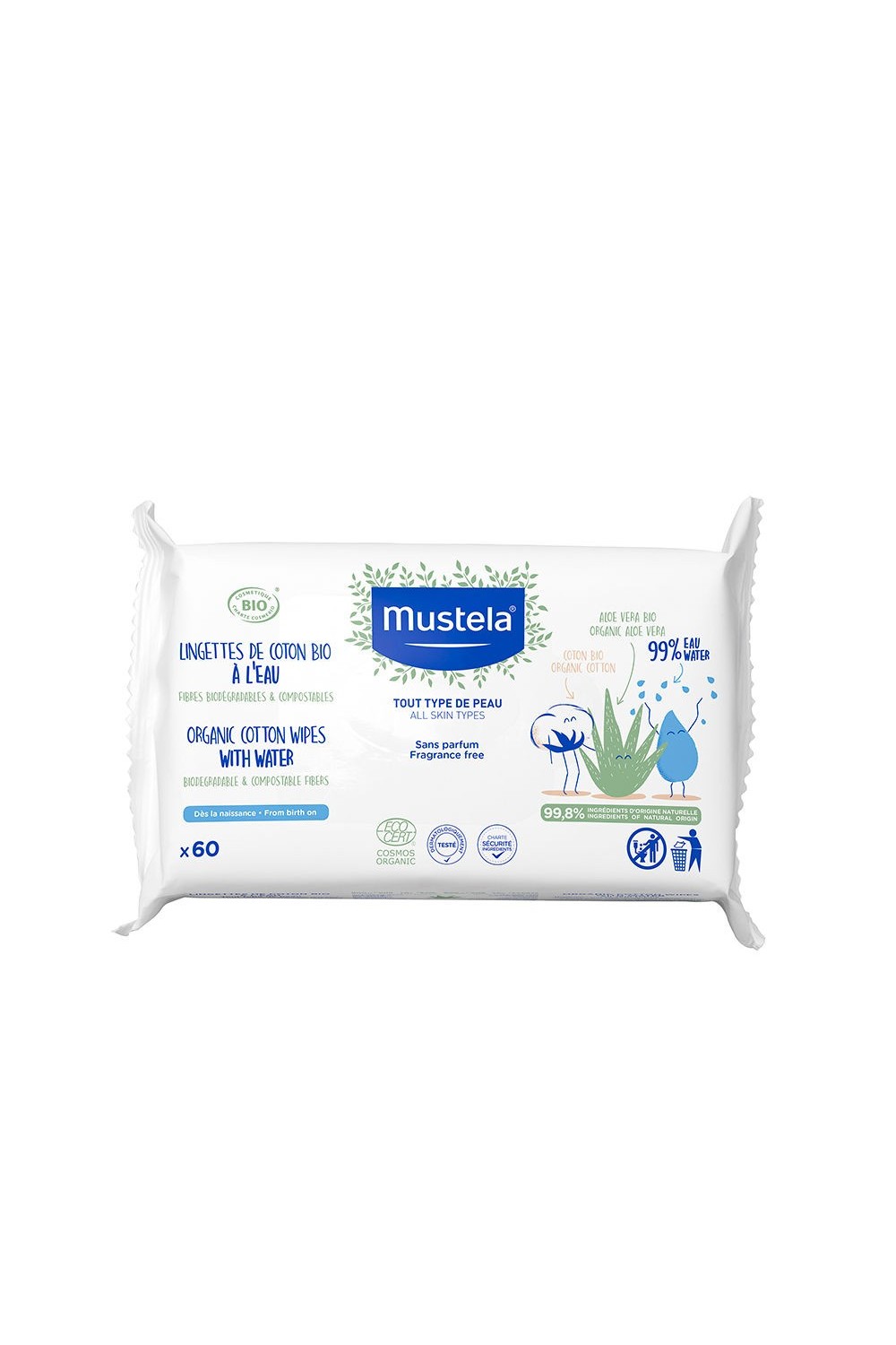 Mustela Organic Cotton Water Wipes 60U