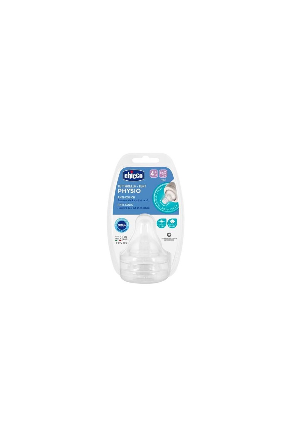 CHICCO - Physio Silicone Teat Fast Flow 4m+ 2Uds