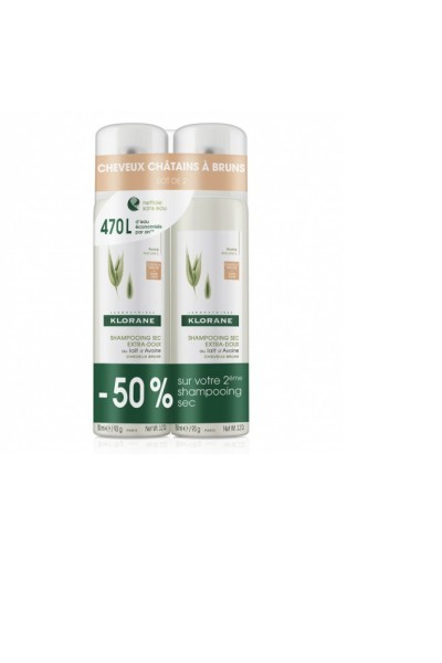 Klorane Oatmeal Dry Shampoo For Brown Hair 2x150ml