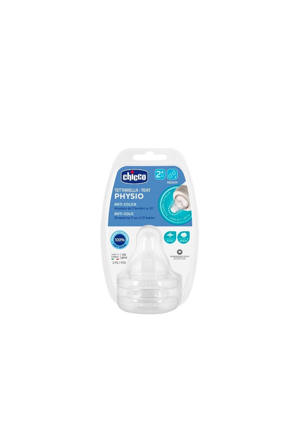 Chicco Physio Nipple 0M+ Silicone F/Slow 2U