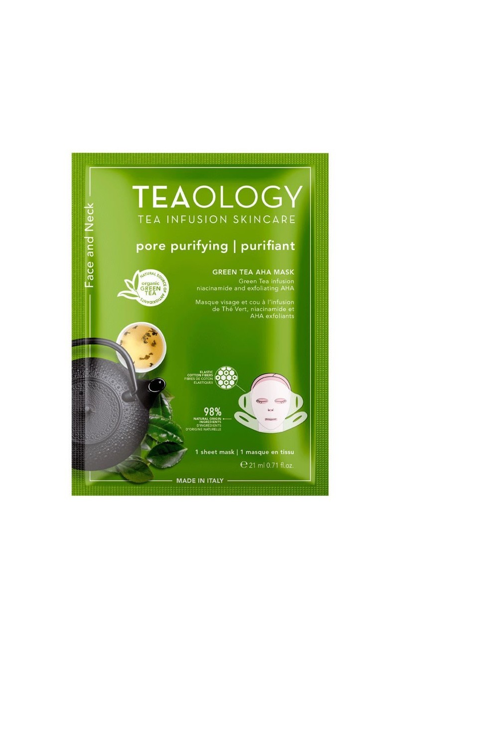 Teaology Green Tea, Niacinamide & Aha Exfoliating Neck & Face Mask 21ml
