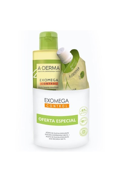 A-Derma Exomega Control Emollient Shower Oil Dry Skin 500ml Set 2 Pieces