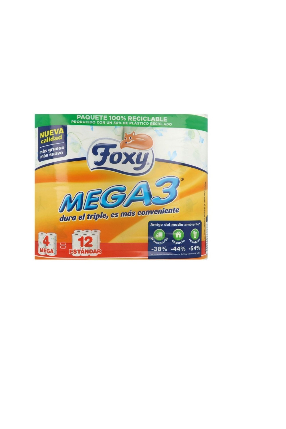Foxy Mega3 Papel Higiénico Triple Duración 4 Rollos