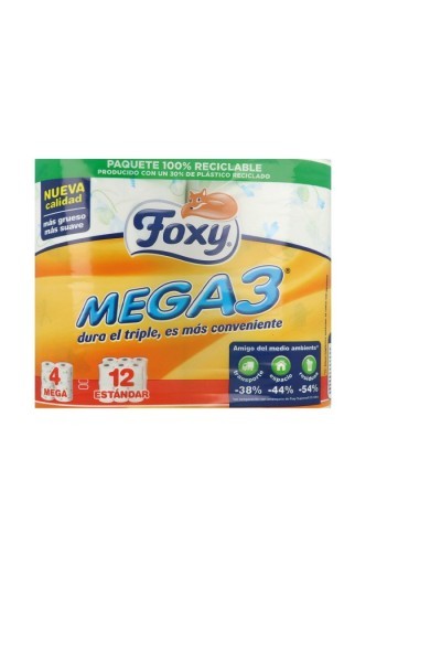 Foxy Mega3 Papel Higiénico Triple Duración 4 Rollos
