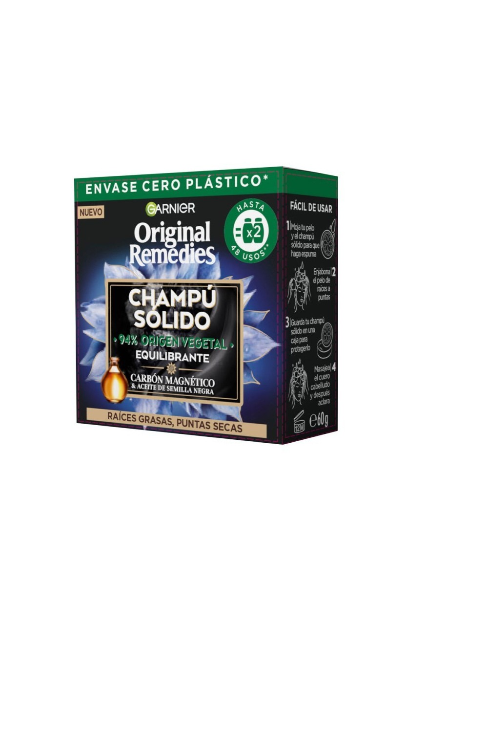 Garnier Original Remedies Champú Sólido Equilibrante Carbón Magnético 60g