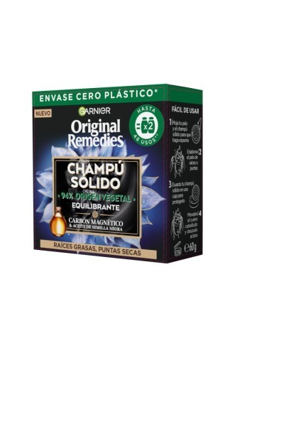 Garnier Original Remedies Champú Sólido Equilibrante Carbón Magnético 60g