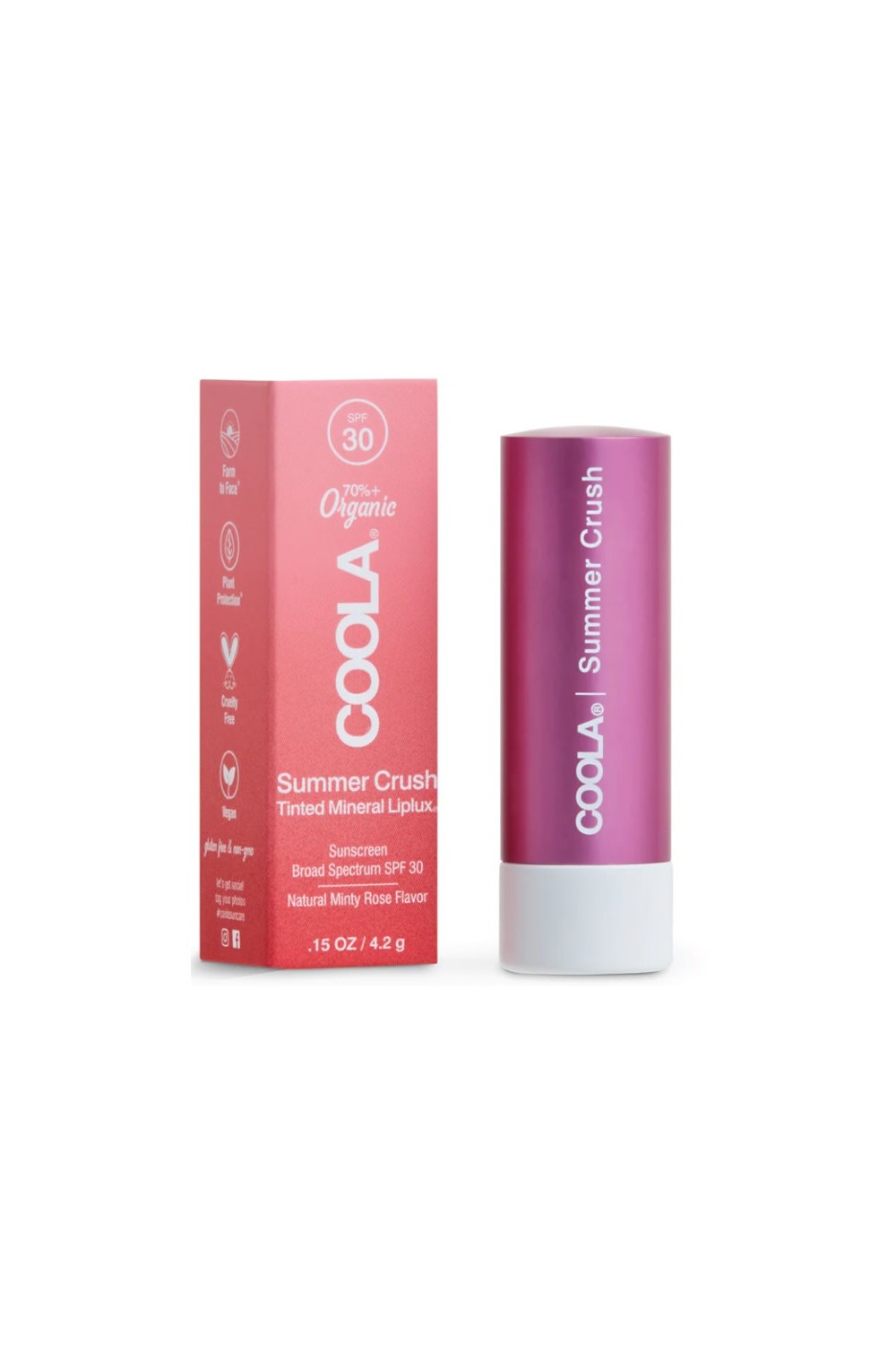 Coola Mineral Liplux Organic Tinted Lip Balm Sunscreen Summer Crush Spf30 4.2ml