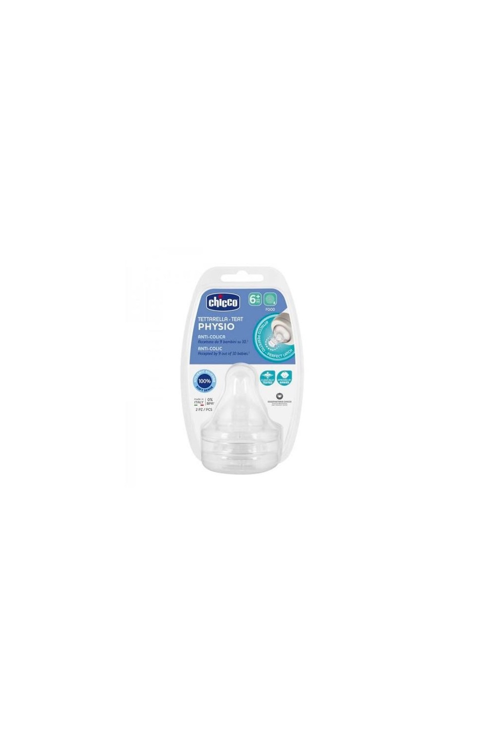 CHICCO - Physio Silicone Teat Flow Pap 6m+ 2U