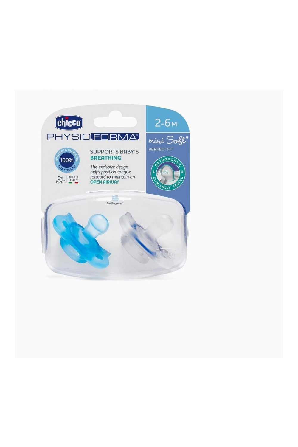Chicco PhysioForma Mini Soft Blue  Silicone Pacifier 2-6 Months 2 Units