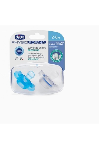 Chicco PhysioForma Mini Soft Blue  Silicone Pacifier 2-6 Months 2 Units